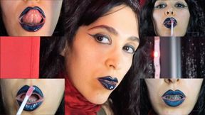 Gothic dark blue lipstick and glossy lips