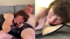 Mature granny sucks and swallows big cock