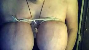 Busty granny plays with her huge tits and pussy in webcam solo