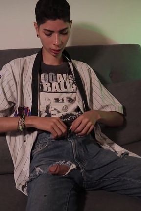 Skinny Twink Magic C Jerking His Big Cock After College and Eating His Own Cum