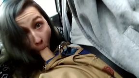 Highway Head - little horny Cocksucker gives Blowjob in Car while driving