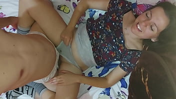 Stepsis plays with stepbrother&#039_s dick and makes him fuck her tight pussy