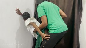 Petite African Teen Lovet Rides Cowgirl and Takes Big Dick Standing in School Uniform