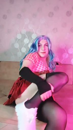 Pretty Femboy in Tights Cute Skirt Red Ambiance
