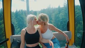 public sex foursome with 2 hot blonde - pussy to mouth - double blowjob deepthroat - creampie swap
