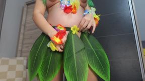 My Stepsister Performs Hawaiian Dance in a Green Hawaiian Cosplay Costume Then Masturbates and Shows What's Under