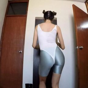 Hot girlfriend sweaty workout silk