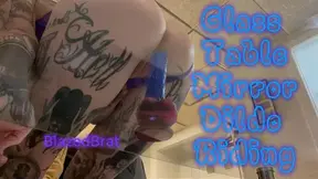 Glass Table Mirror Dildo Ride Purple Panties Creamy Cum | BlazedBrat