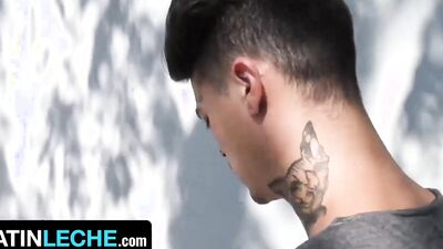 Cock hungry tattooed bloke gets fucked in amateur outdoor 3some