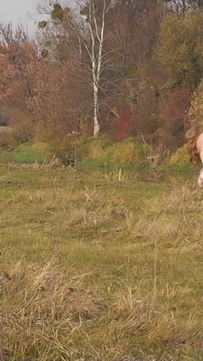 Powerful moment from &quot;Naked in public. Outdoors sexy woman Milf without panties and bra playing sports Outside. Natural&quot;