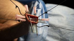 A beautiful needle art on an ugly cock, cbt at it's finest