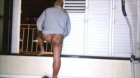 Bottomless Daddy Waiting in Balcony, Hoping to Get Caught