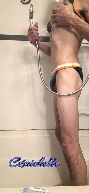 Crossdresser Cdmichell Wearing Blue Two Piece Swimsuit