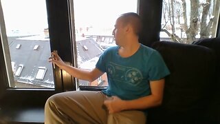 Naked fapping in front of window