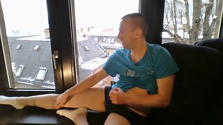 Naked fapping in front of window