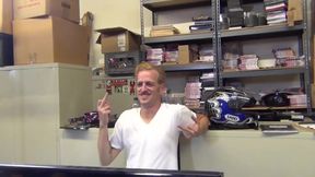 Fat fan gets jerked off by three porn stars!