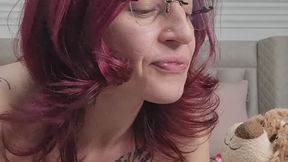 Humiliated teddy bear spitting on him