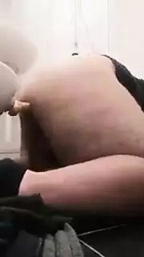Fat ass fucks dildo doggy style