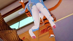 furry yiff hentai 3d - cat futanari fucks a tiger woman with creampie - japanese asian manga anime game porn animation