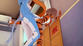 furry yiff hentai 3d - cat futanari fucks a tiger woman with creampie - japanese asian manga anime game porn animation