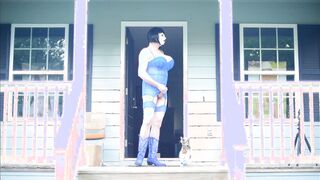 Enormous Faux Funbags Crossdresser in Underwear Onanism Outside