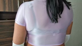 Beautiful and Sexy Sheer Spandex Top and Black Bra with Pointy Tits