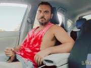 Nudist Hippie jerking off in the car