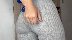 My stepsister shows me her leggings and panties and then masturbates and milk comes out of her tits