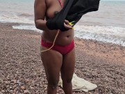 NUDE Slut on the BEACH Lets a Stranger CUM in Her Mouth and Pussy