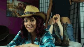 Cowgirl Lindsay Gets Her Soles Fucked From Behind