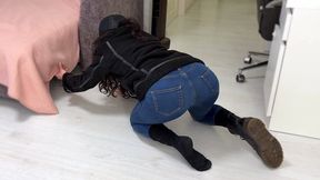 Swallowed By The Blanket Monster, Lia Eaten By The Blanket Monster, female burglar, girl in old socks, foot play