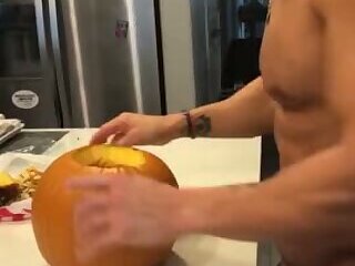 Dean Coxx Naked Cleaning Out A Pumpkin
