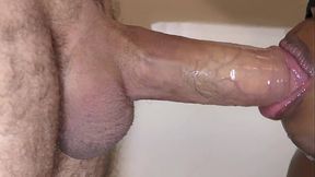 Ebony slut sucks and swallow cum from white dude