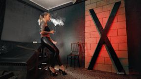 Smoking by the caning bench 4K MP4