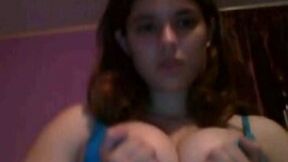 Awesome short haired beautiful webcam gal jammed her awesome boobs