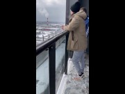 Imperceptibly sucked a guy on a shared balcony in public