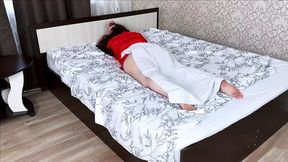 Big mature woman absorbs man in her bed for an anal fuck