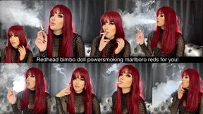 Redhead bimbo doll power smoking marlboro reds for you wearing black eyeshadow and clear glossy lips!