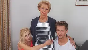 Sexy grandma visits Legal-age couple and has hot sex in naughty threesome