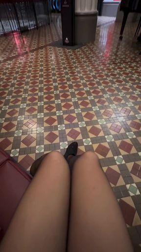 Asian femboy in black dress at a shopping centre   Clip 1