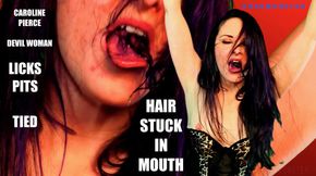 CAROLINE PIERCE TIED LICKS HER ARMPITS with HAIR STUCK IN HER MOUTH