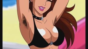 A animated babe poses as her armpit hair blows in the breeze