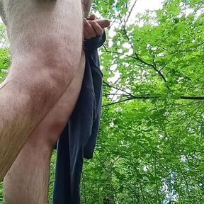 Sub daddy masturbating in the woods