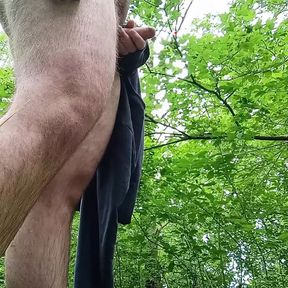 Sub daddy masturbating in the woods