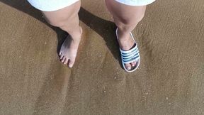Feet and the Sea Extra Slowmotion - One Foot Barefoot and Foot in Slide - Great Feet in Sea