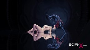 Alien encounter in a dark cave with a horny blonde