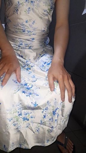 Crossdressing Cum Wearing Satin Halter Neck Dress