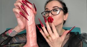 RED sharp Long nails, sharp stilettos, long fingers, HOT handjobs with spit