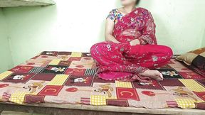 The Neighbor Comes to the House of the Beautiful Bhabhi Wearing Red Saree and Fucks Her Hard