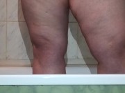 BBW MILF mom peeing in the shower in slow motion